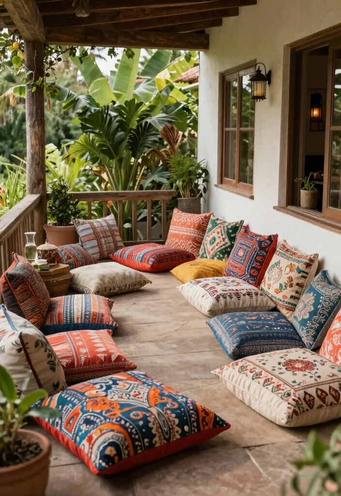 12 Front Porch Seating Ideas for Relaxed Outdoor Moments 11. Bohemian Floor Cushions 0
