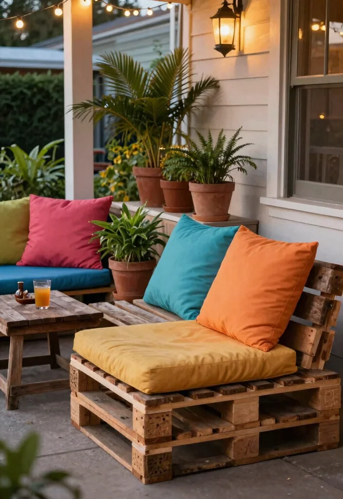12 Front Porch Seating Ideas for Relaxed Outdoor Moments 2. Vintage Pallet Seating 0
