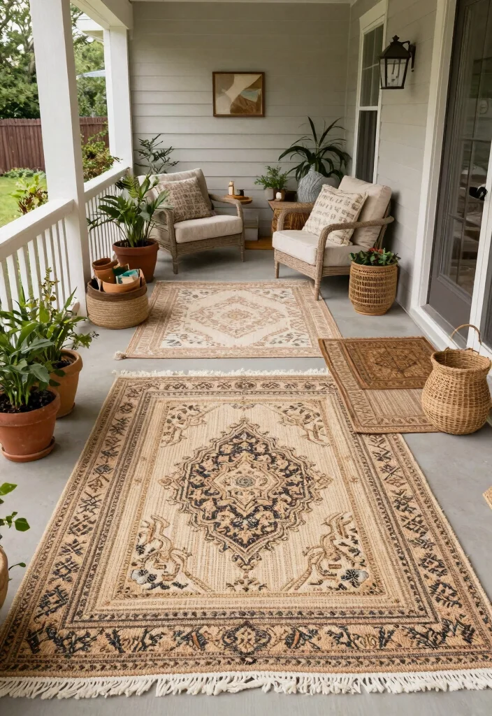 12 Front Porch Seating Ideas for Relaxed Outdoor Moments 9. Layered Rugs for Comfort 0