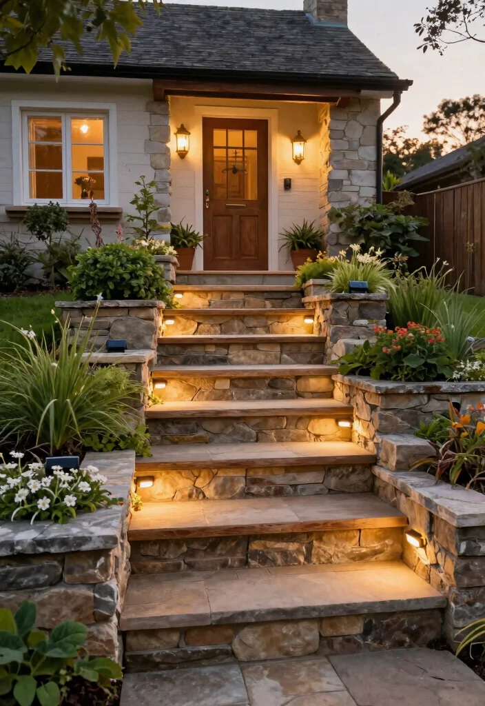 12 Front Porch Steps Ideas Entrance with Polished Look 4. Tiered Steps for Elevation and Visual Interest 0