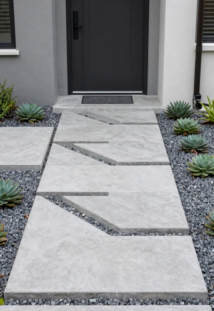 12 Front Porch Steps Ideas Entrance with Polished Look 7. Geometric Concrete Pavers for Modern Appeal 0
