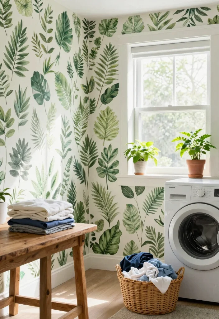 12 Laundry Room Wallpaper Ideas for Subtle Personality 1. Botanical Bliss 0