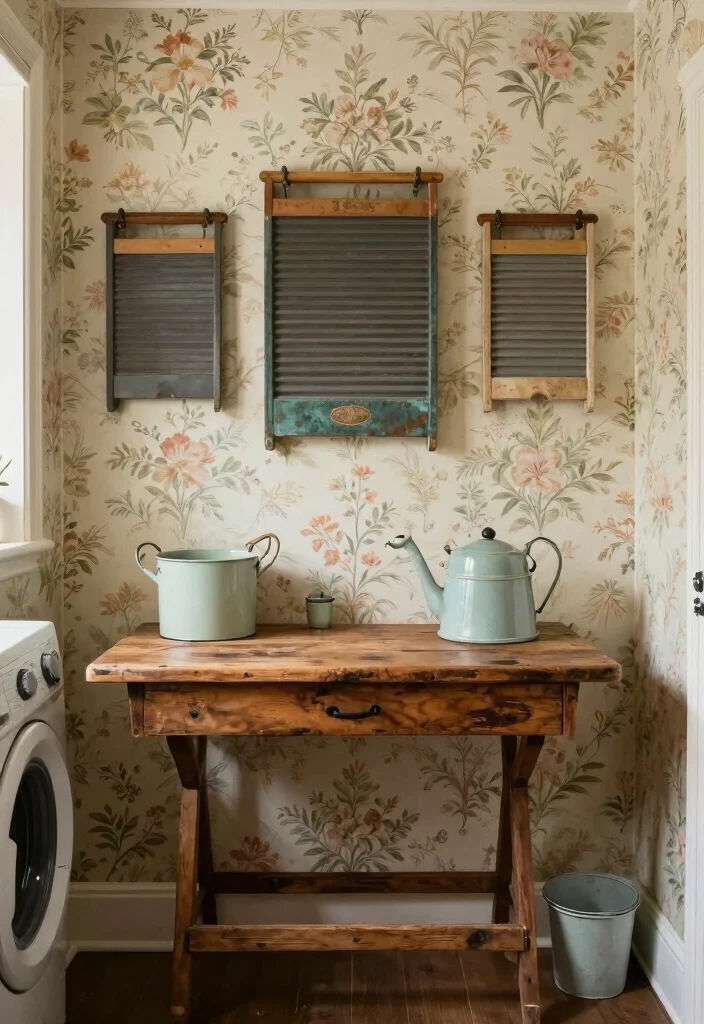 12 Laundry Room Wallpaper Ideas for Subtle Personality 4. Vintage Prints 0