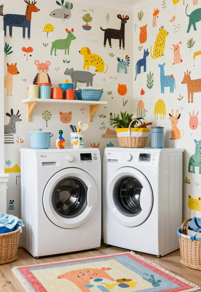 12 Laundry Room Wallpaper Ideas for Subtle Personality 7. Whimsical Themes 0