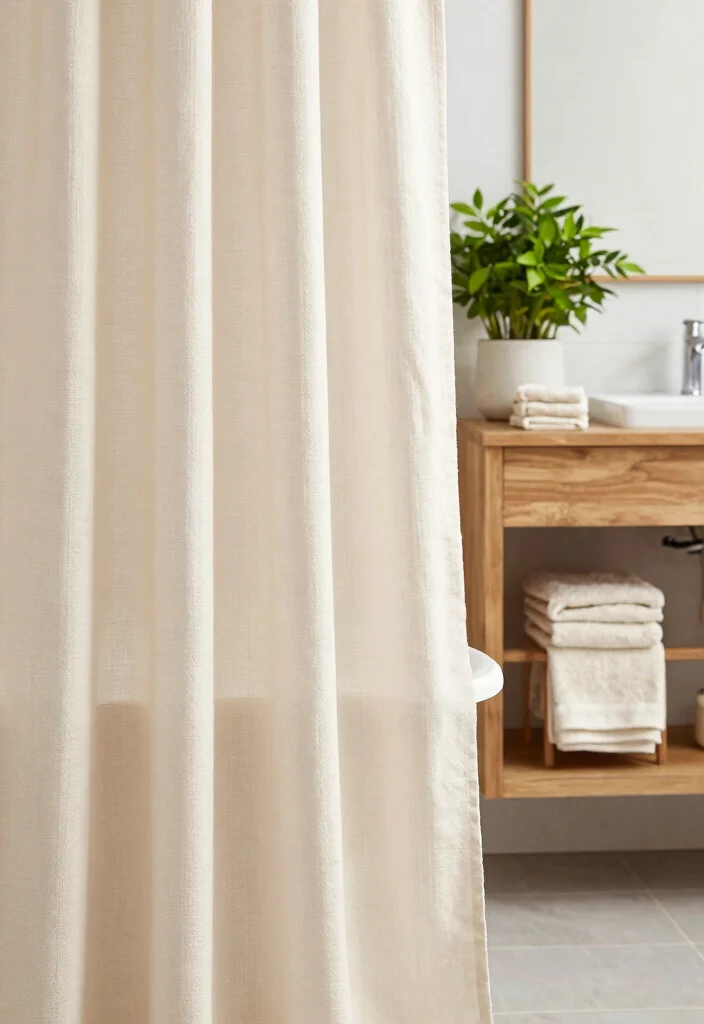12 Long Shower Curtain Ideas for Spa Like Bathroom Vibes 1. Organic Cotton Bliss 0