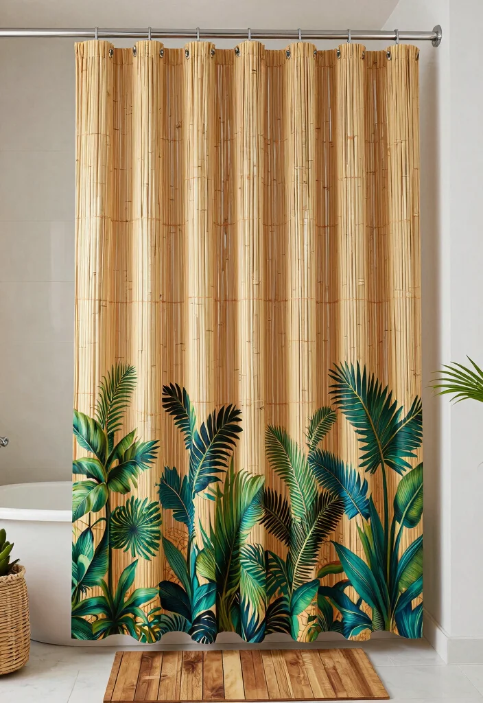 12 Long Shower Curtain Ideas for Spa Like Bathroom Vibes 2. Bamboo Bliss 0