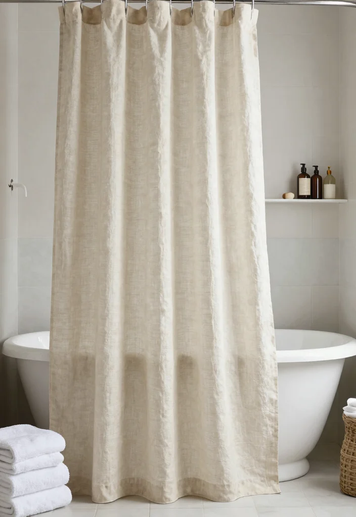 12 Long Shower Curtain Ideas for Spa Like Bathroom Vibes 4. Linen Luxury 0