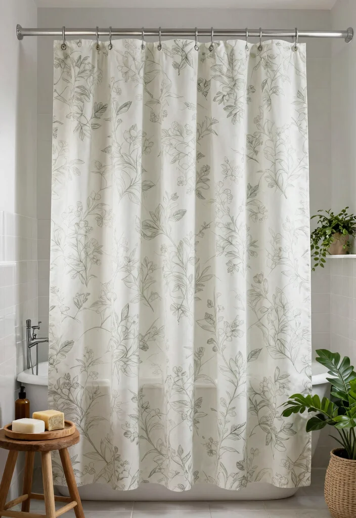 12 Long Shower Curtain Ideas for Spa Like Bathroom Vibes 8. Nature Inspired Themes 0