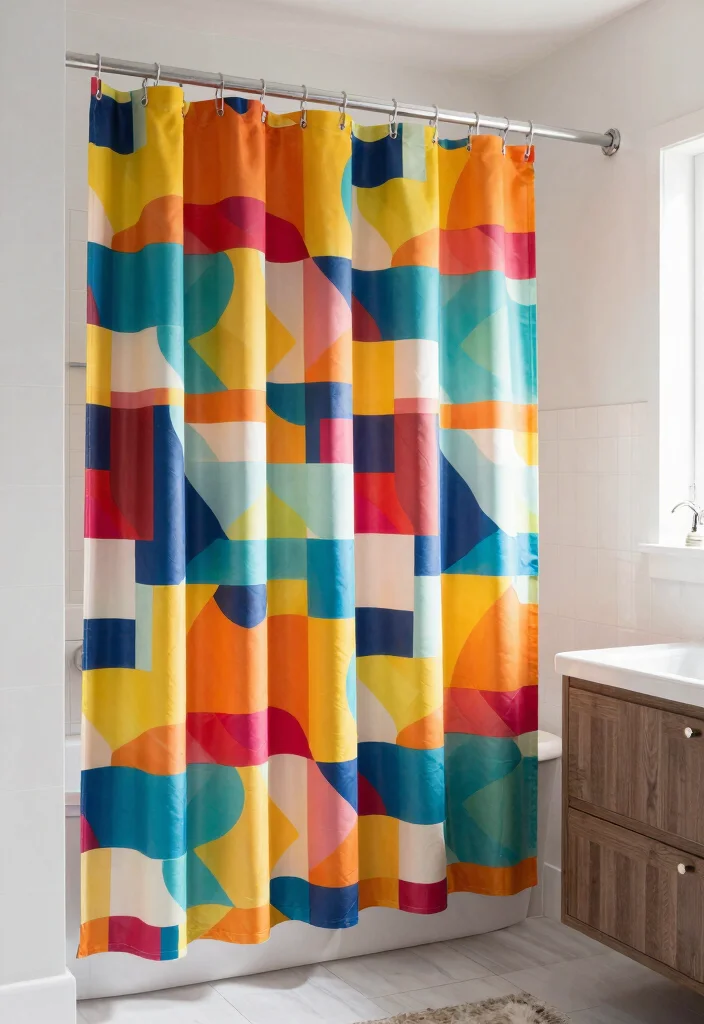 12 Long Shower Curtain Ideas for Spa Like Bathroom Vibes 9. Colorful Statements 0