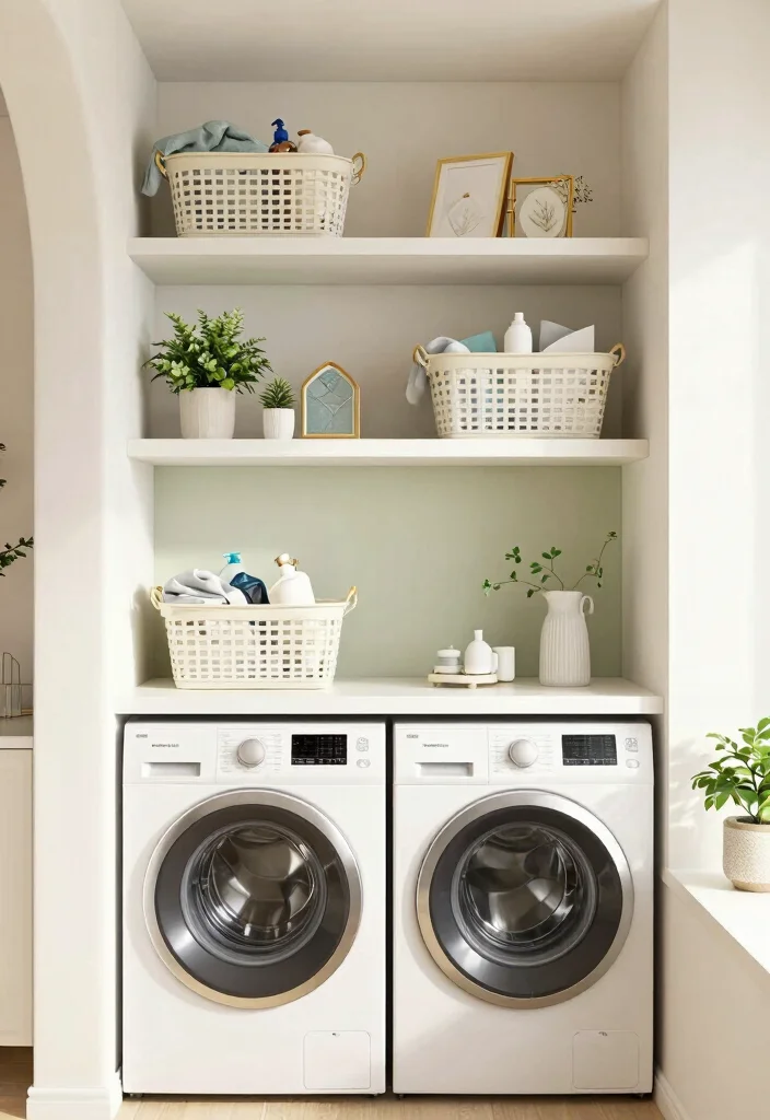12 Mini Laundry Room Ideas for Apartments and Small Homes 1. Floating Shelves for Maximized Vertical Space 0