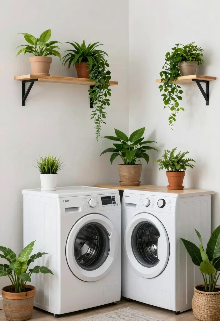12 Mini Laundry Room Ideas for Apartments and Small Homes 12. Add a Touch of Greenery 0