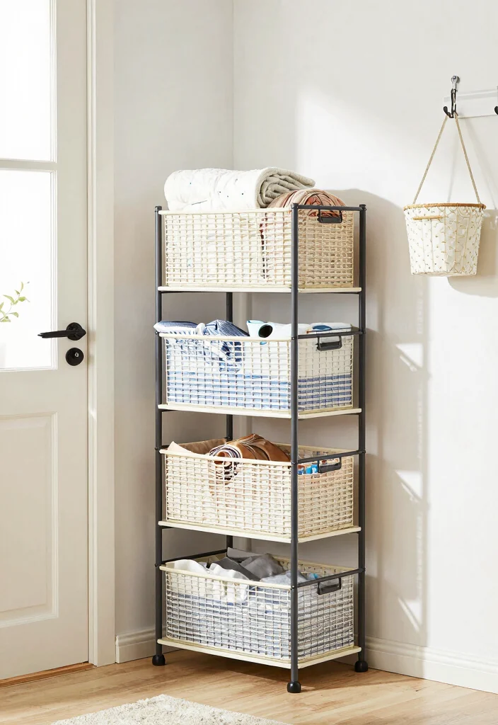 12 Mini Laundry Room Ideas for Apartments and Small Homes 3. Clever Laundry Basket Storage 0