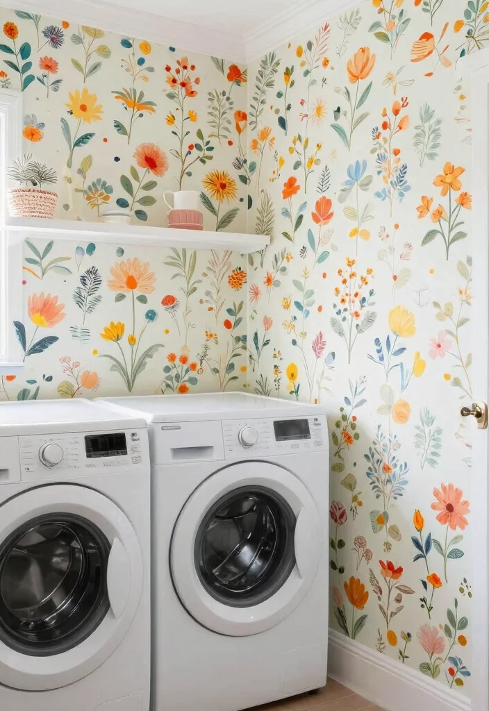 12 Mini Laundry Room Ideas for Apartments and Small Homes 4. Stylish Wallpaper or Paint 0