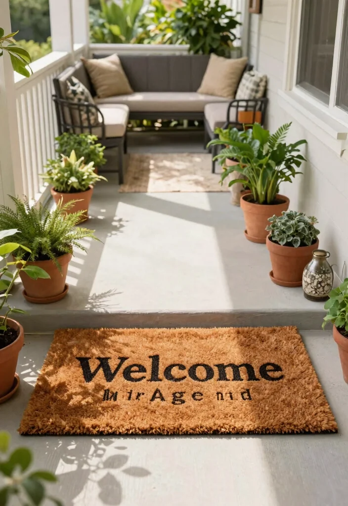 12 Narrow Front Porch Ideas That Use Space Wisely 11. Charming Welcome Mats 0