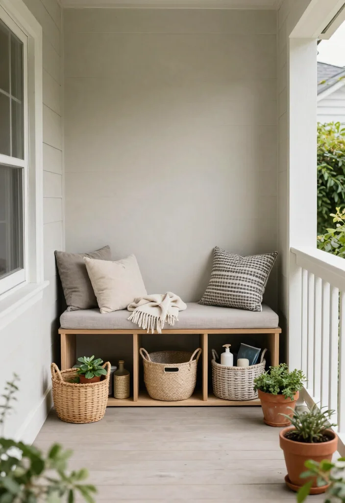 12 Narrow Front Porch Ideas That Use Space Wisely 7. Multi functional Storage Solutions 0