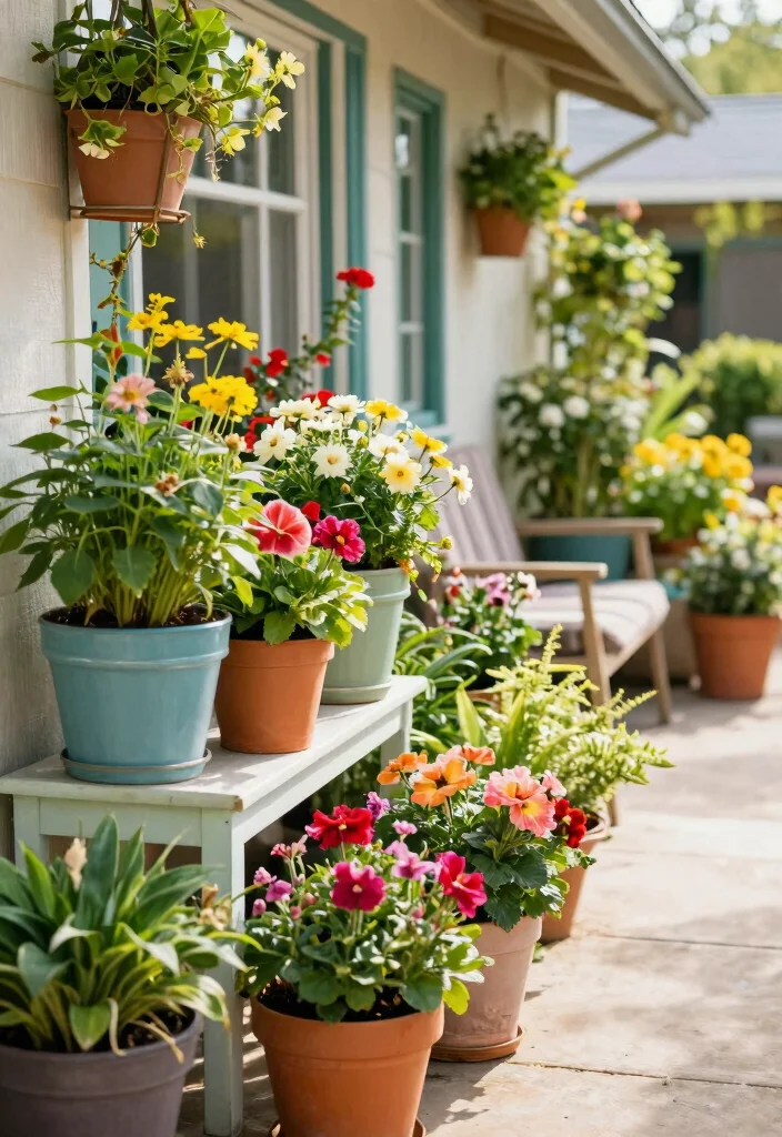 12 Narrow Front Porch Ideas That Use Space Wisely 8. Colorful Planters and Pots 0