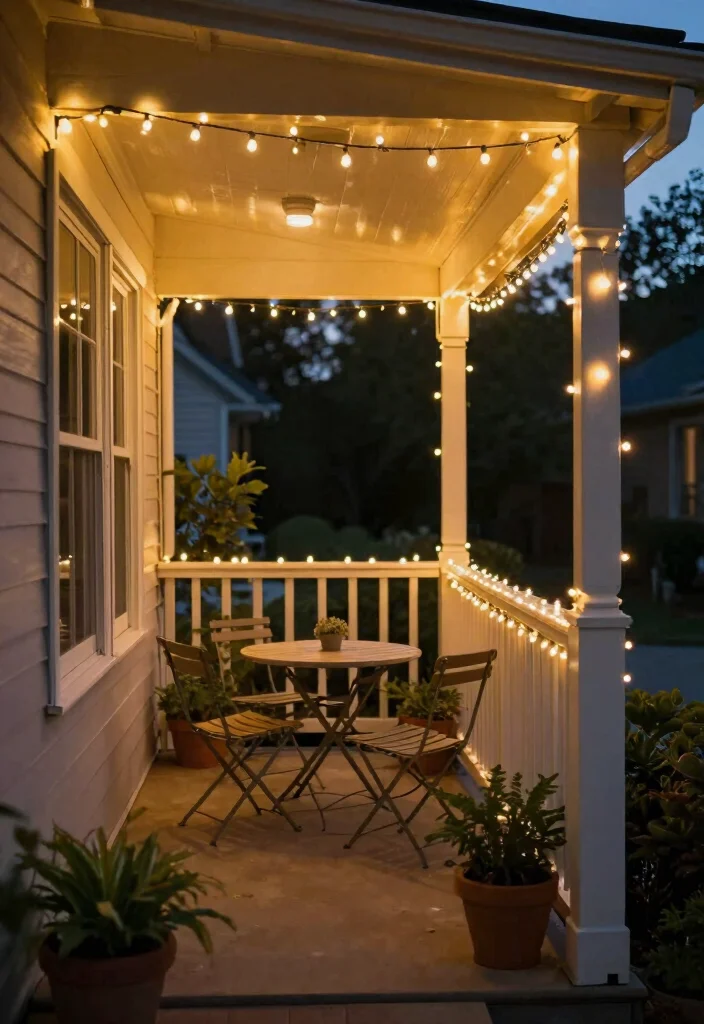 12 Narrow Front Porch Ideas That Use Space Wisely 9. Cozy String Lights 0