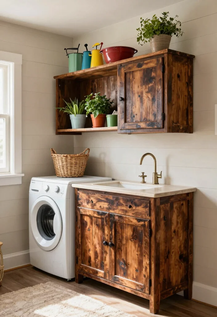 12 Rustic Laundry Room Ideas with Warm Natural Texture 1. Reclaimed Wood Cabinets 0