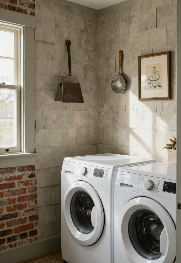 12 Rustic Laundry Room Ideas with Warm Natural Texture 9. Textured Wall Treatments 0