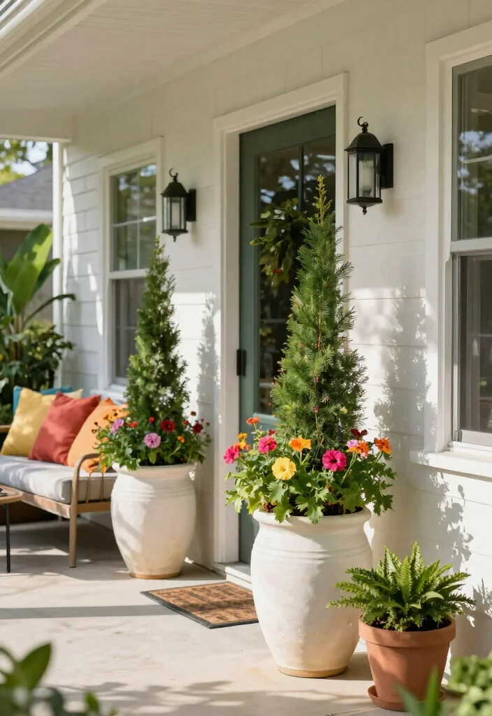 12 Small Front Porch Ideas for Urban Dwellings 52 12 Small Front Porch Ideas for Urban Dwellings 12. Engaging Floor Planters 0