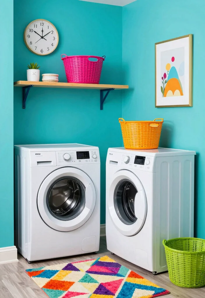 12 Small Laundry Room Ideas That Stay Organized and Bright 2. Brighten Up with Colorful Accents 0