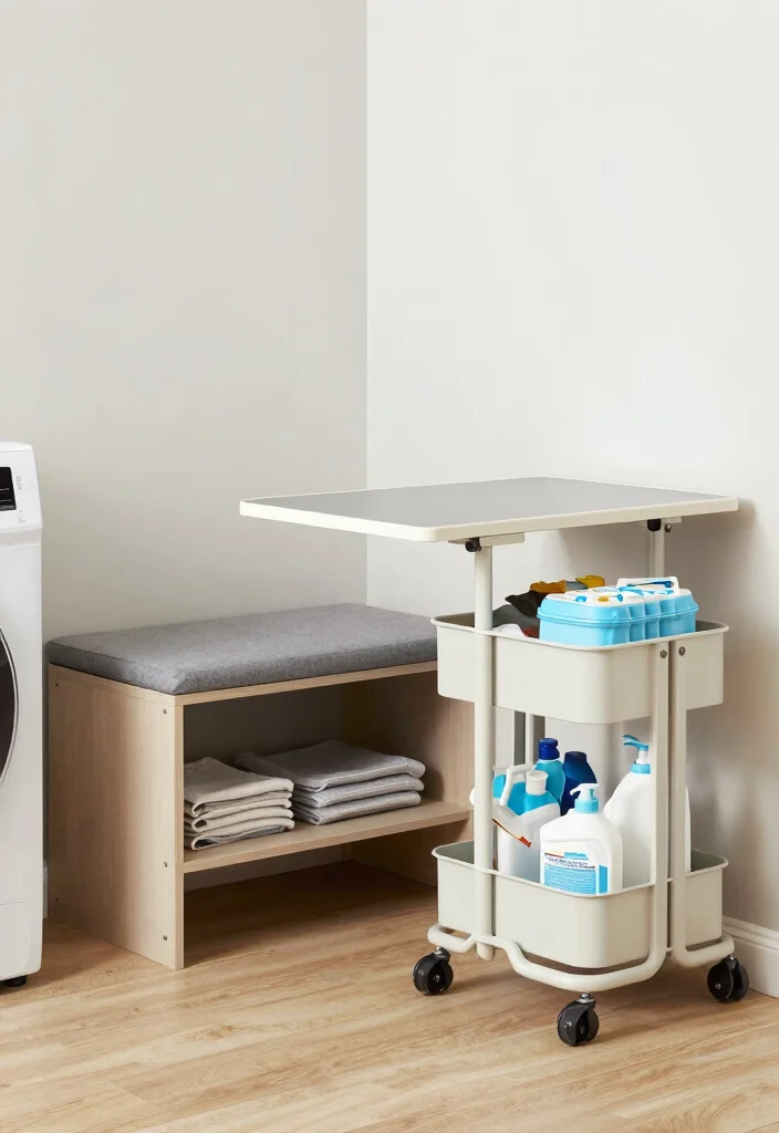 12 Small Laundry Room Ideas That Stay Organized and Bright 3. Incorporate Multi Functional Furniture 0