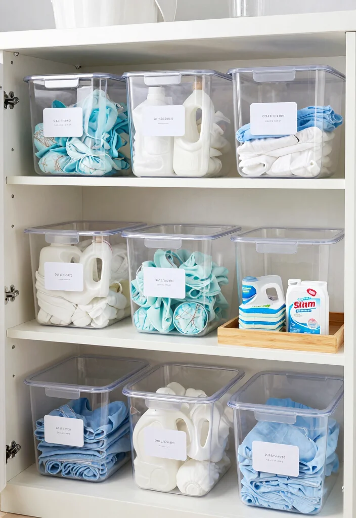 12 Small Laundry Room Ideas That Stay Organized and Bright 4. Use Clear Containers for Easy Visibility 0