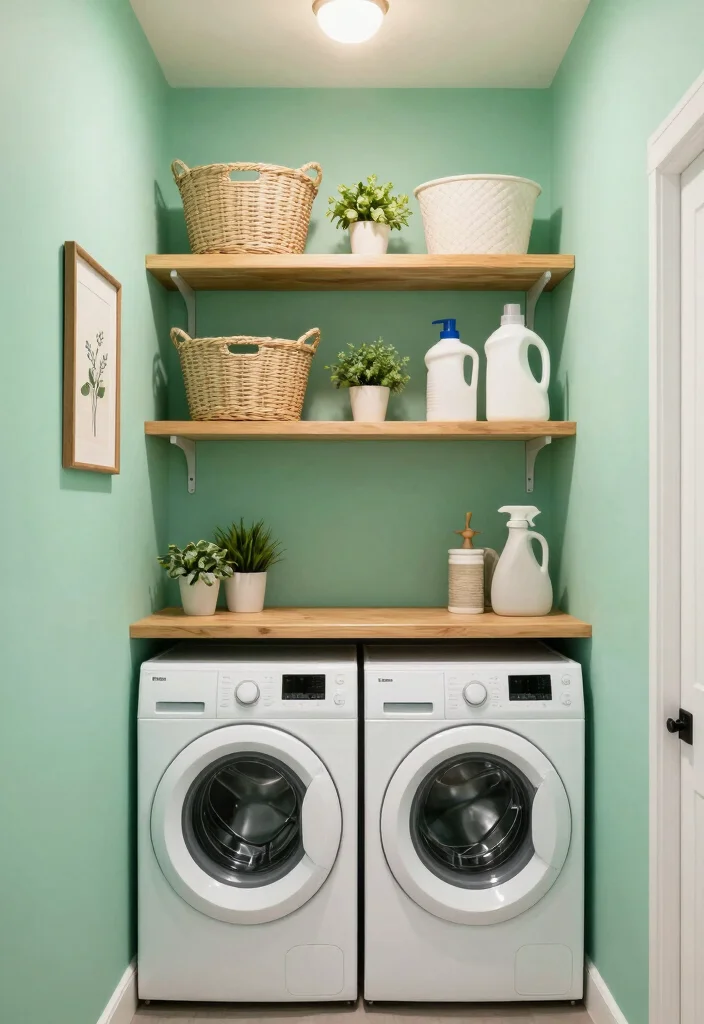 12 Tiny Laundry Room Ideas with Smart Storage Solutions 12 12 Tiny Laundry Room Ideas with Smart Storage Solutions 2. Stylish Open Shelving 0