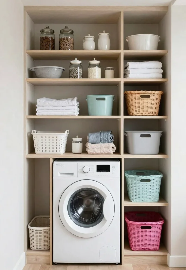 12 Top Load Washer Laundry Room Ideas with Easy Access 7. Open Shelving for Easy Access 0