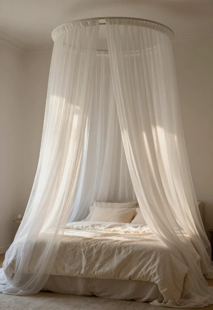 12 Voile Curtain Ideas for Light Airy and Dreamy Rooms 2. Voile Panels for a Canopy Effect 0