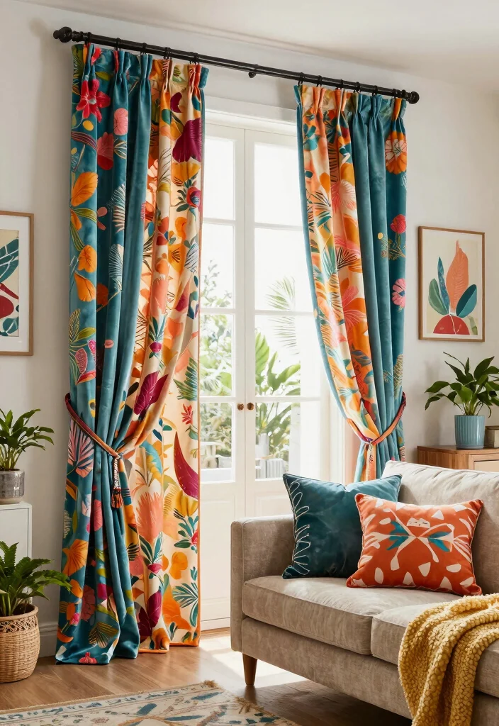12 Voile Curtain Ideas for Light Airy and Dreamy Rooms 3. Eclectic Prints and Patterns 0