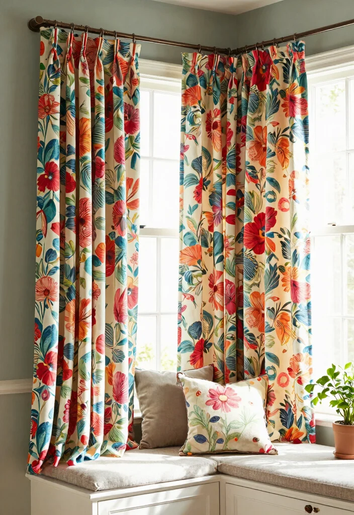 14 Bay Window Curtain Ideas That Frame Views Beautifully 2. Bold Patterns 0