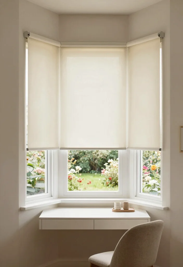 14 Bay Window Curtain Ideas That Frame Views Beautifully 3. Minimalistic Blinds 0