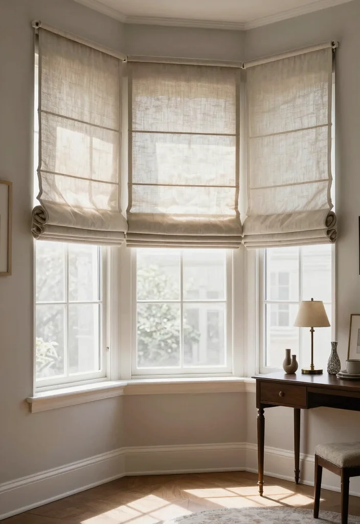 14 Bay Window Curtain Ideas That Frame Views Beautifully 8. Roman Shades 0