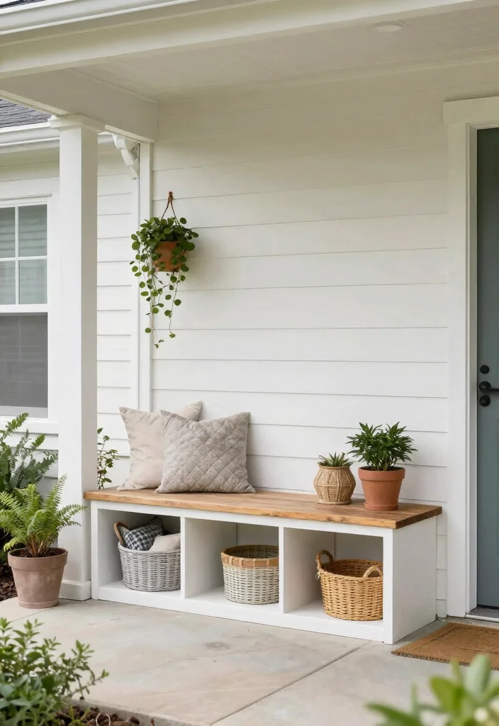 14 Covered Front Porch Ideas for Year Round Comfort 12. Functional Storage Solutions 0
