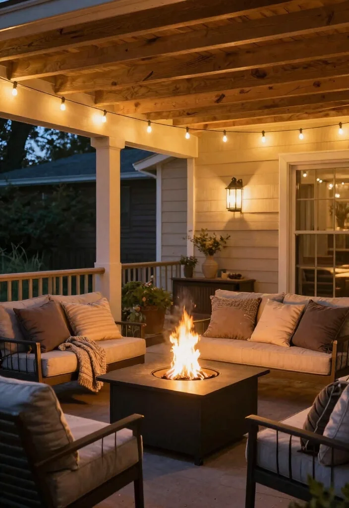 14 Covered Front Porch Ideas for Year Round Comfort 7. Create a Cozy Fire Pit Area 0