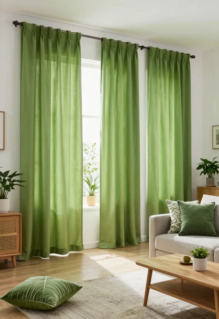 14 Curtain Color Ideas That Instantly Change the Room Mood 2. Fresh Greens 0