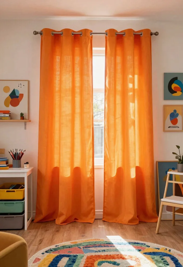 14 Curtain Color Ideas That Instantly Change the Room Mood 8. Vibrant Oranges 0