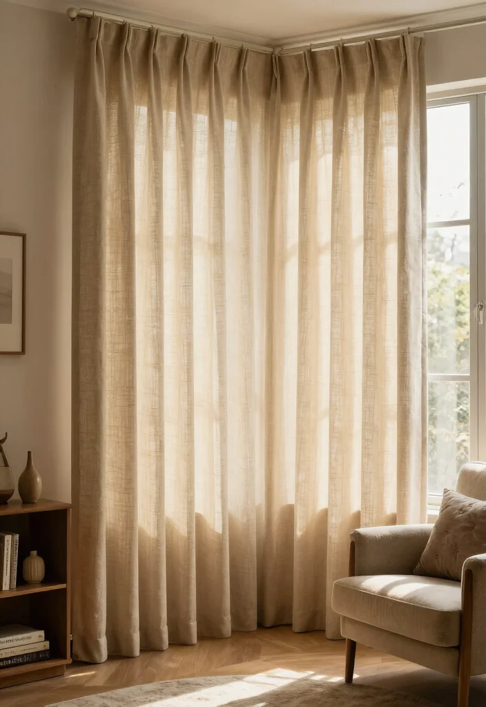14 Curtain Ideas for Bay Windows with a Polished Finish 10. Textured Panel Curtains 0