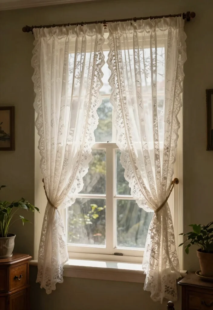14 Curtain Ideas for Bay Windows with a Polished Finish 11. Classic Lace Curtains 0