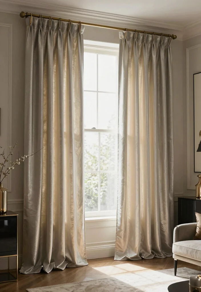 14 Curtain Ideas for Bay Windows with a Polished Finish 13. Reflective and Metallic Fabrics 0