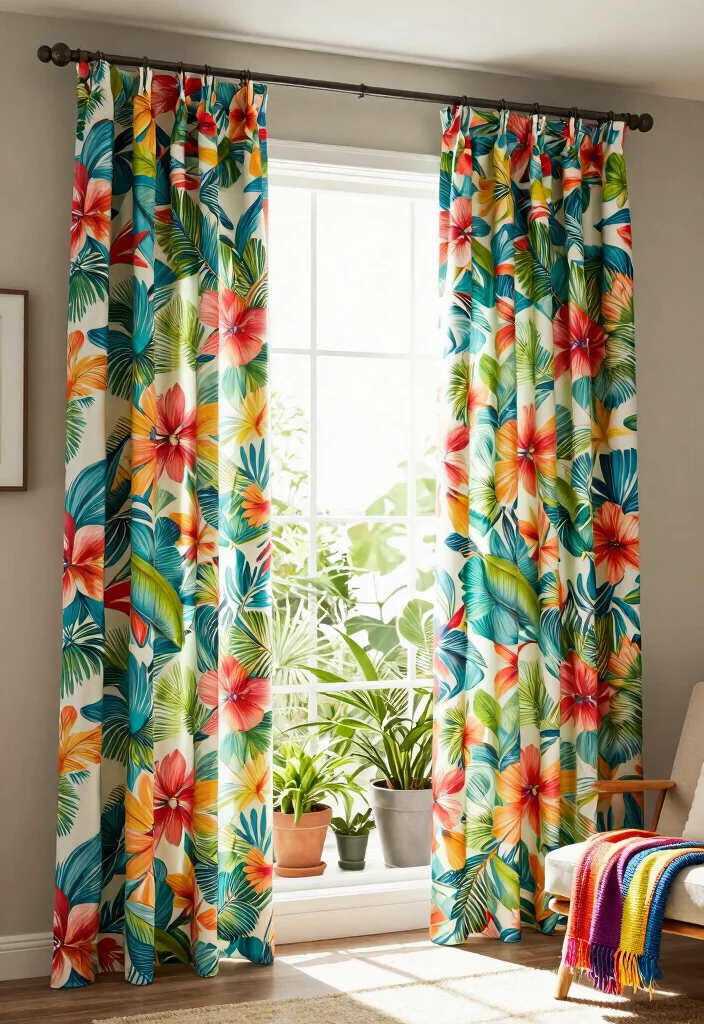14 Curtain Ideas for Bay Windows with a Polished Finish 4. Bold Printed Curtains 0