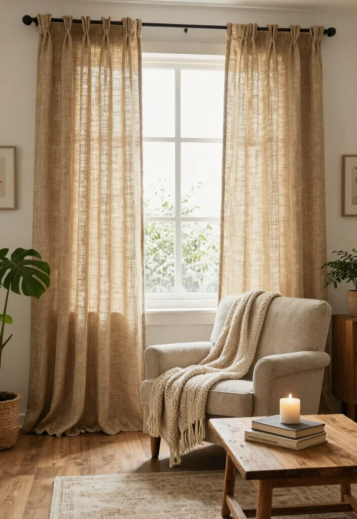 14 Curtain Ideas to Instantly Soften Light and Elevate Any Room 13. Rustic Jute Curtains for Natural Charm 0