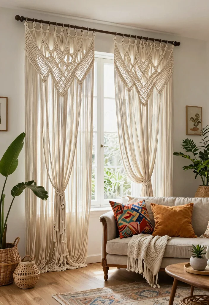 14 Curtain Ideas to Instantly Soften Light and Elevate Any Room 6. Macram Curtains for a Boho Twist 0