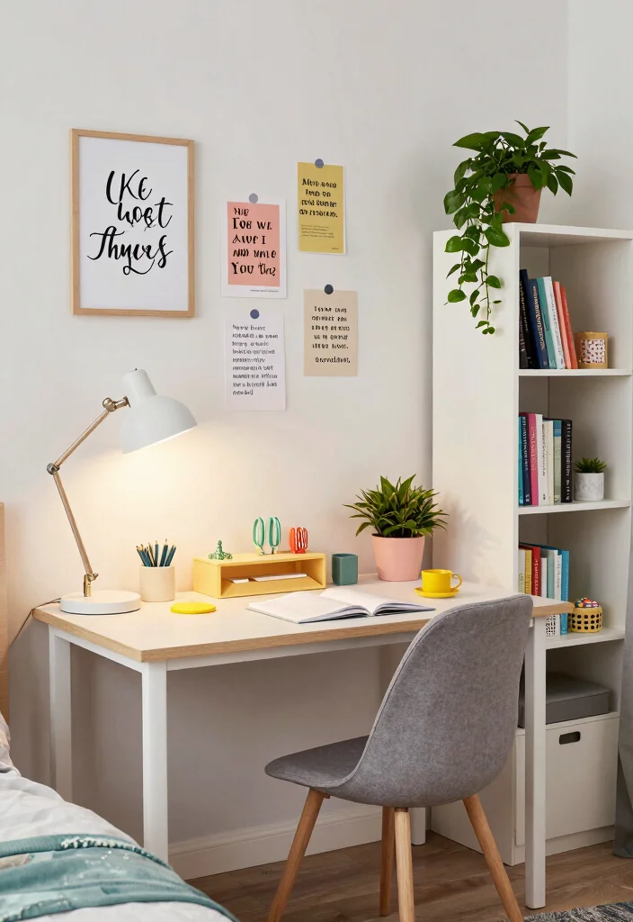 14 Cute Dorm Room Ideas That Feel Fun and Personal 27 14 Cute Dorm Room Ideas That Feel Fun and Personal 7. Creative Study Space 0