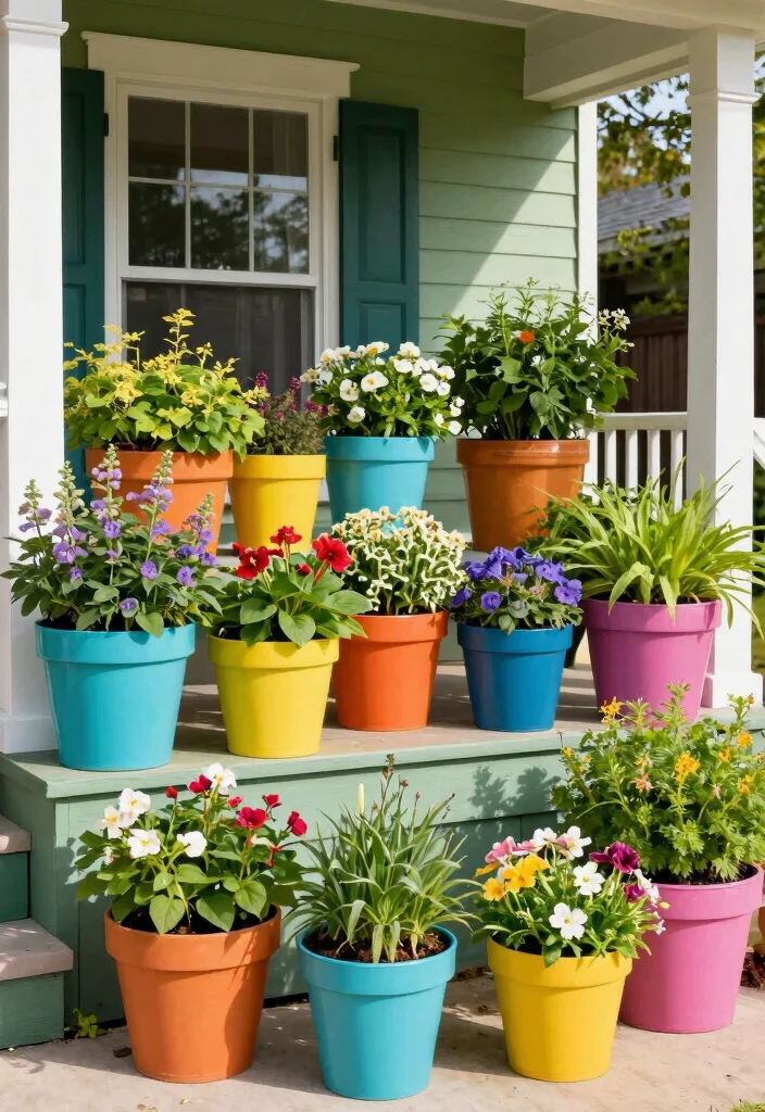 14 DIY Front Porch Ideas to Boost Curb Appeal 13. Use Colorful Planters 0