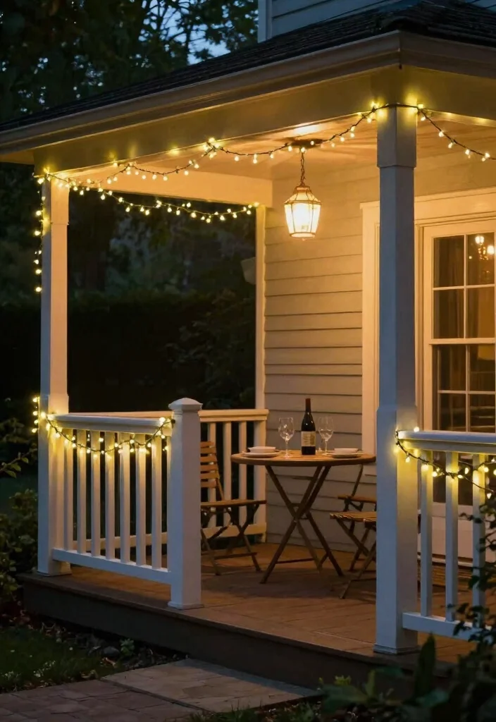 14 DIY Front Porch Ideas to Boost Curb Appeal 8. Hang String Lights for Ambiance 0