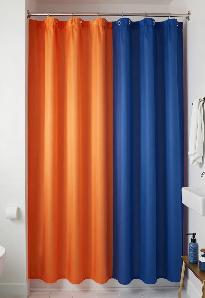 14 Double Shower Curtain Ideas for a Polished Layered Look 41 14 Double Shower Curtain Ideas for a Polished Layered Look 11. Color Block Layers 0