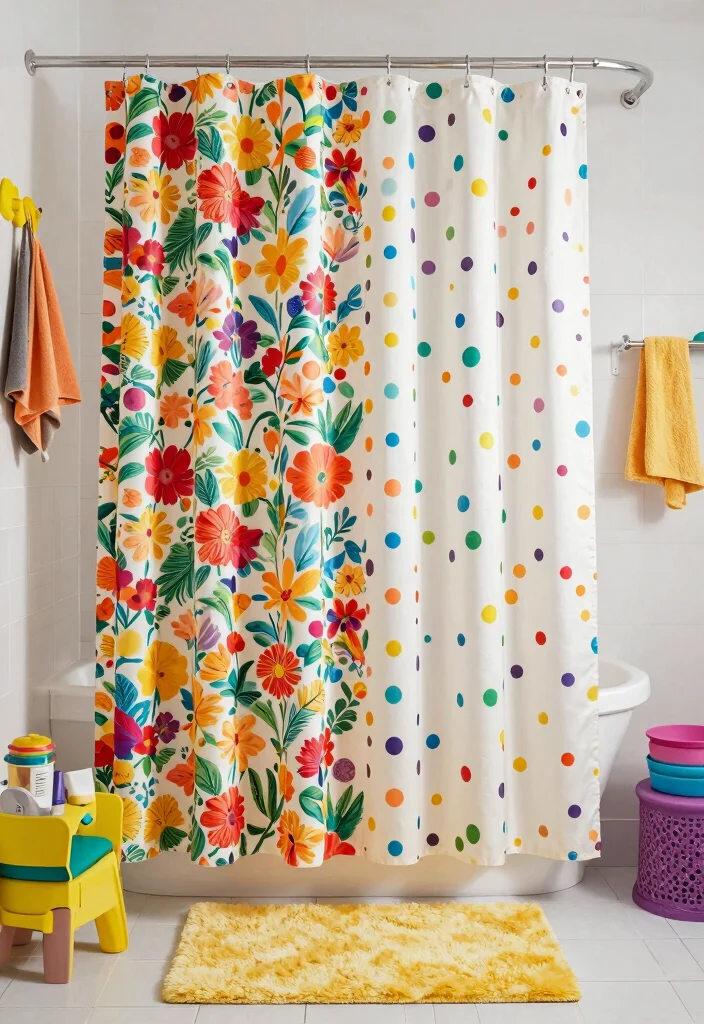 14 Double Shower Curtain Ideas for a Polished Layered Look 39 14 Double Shower Curtain Ideas for a Polished Layered Look 9. Bright Cheerful Prints 0