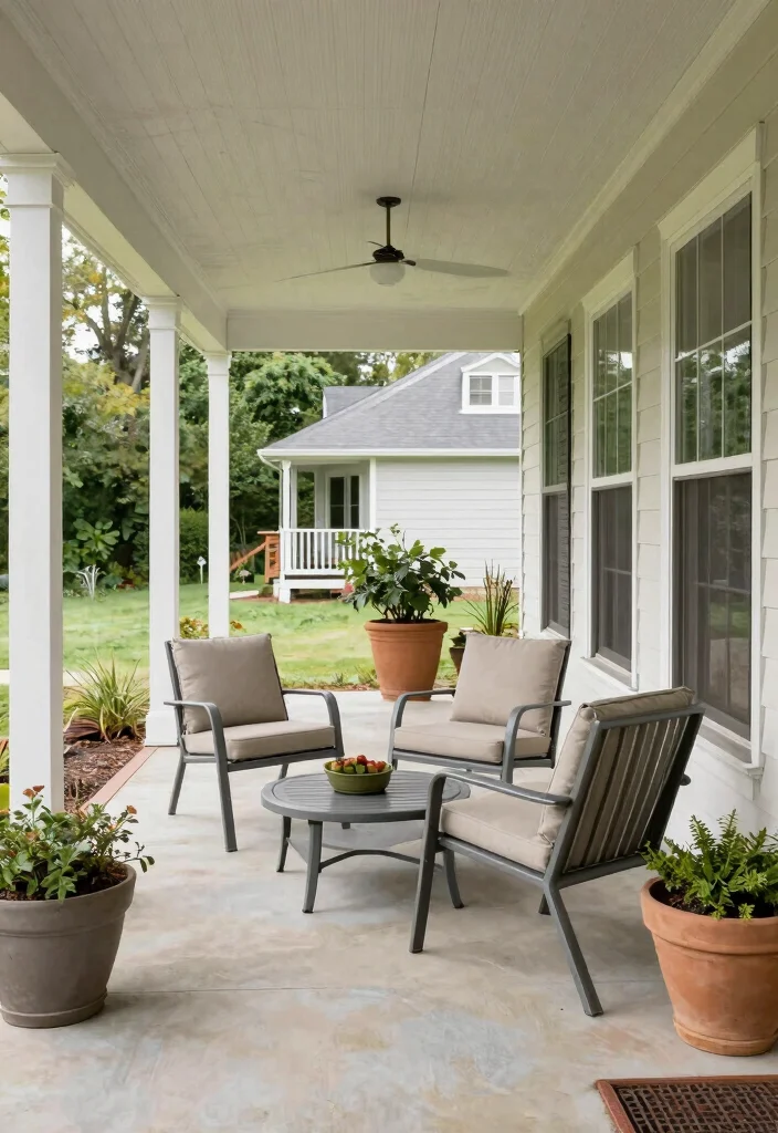 14 Double Wide Front Porch Ideas for Relaxed Outdoor Living 11. Weather Resilient Decor 0